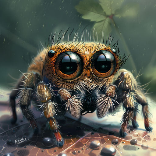 Adorable spider with large eyes, in the style of Elke Vogelsang