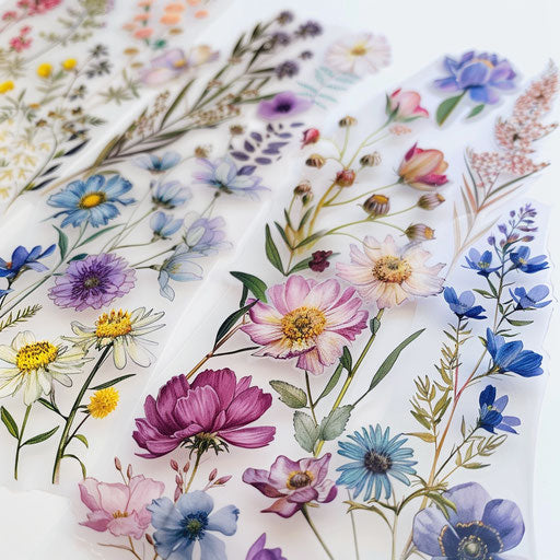 Collection of wildflower tattoos on a white table