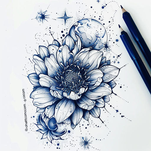 Cosmic sketch of an aster flower tattoo