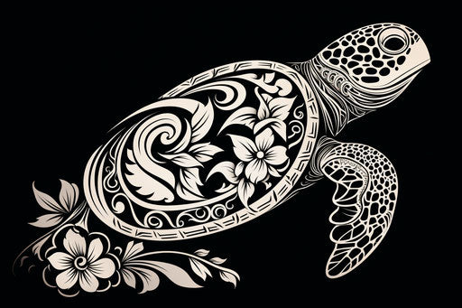 Turtle tattoo with flower, baroque ornamentation style
