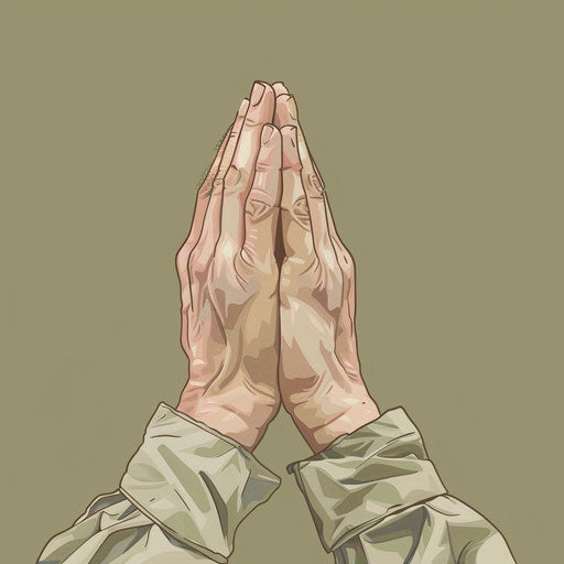 Illustration of praying hands with a flat olive background