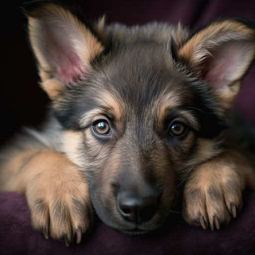 German shepherd puppy on girl's arm