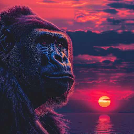 Koko the gorilla against a dramatic sunset