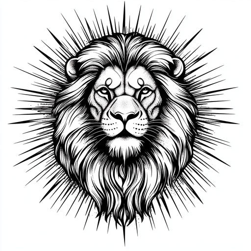 Flat lion tattoo sketch on hand in black ink
