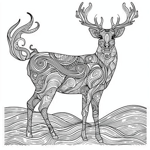Intricate zentangle design with deer in standing pose