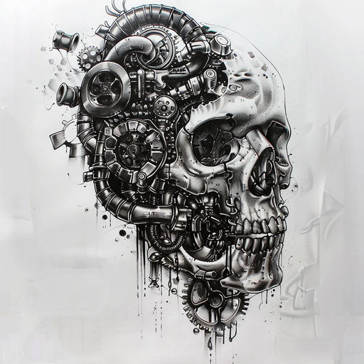 Steampunk skull tattoo with gears and pipes