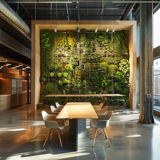 Modern business images focused on sustainable practices in a green office