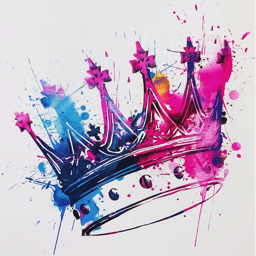Contemporary queen crown with abstract colored brush strokes on white