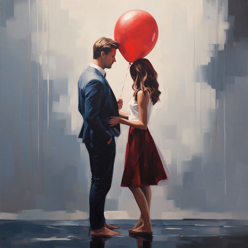 Holding heart balloon with loving hearts, beautiful moment