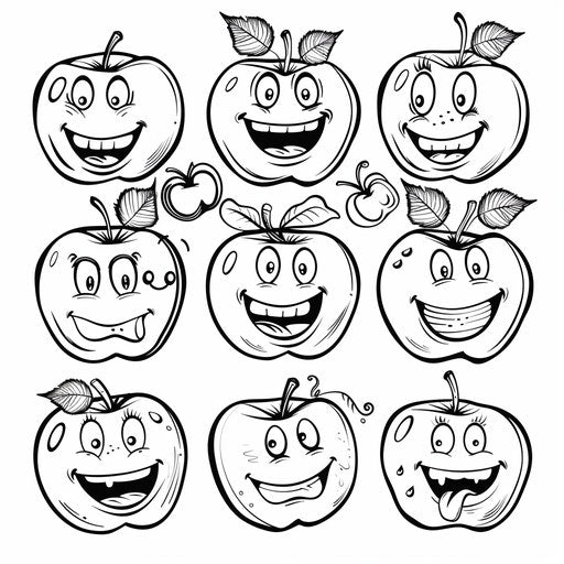 Cartoon apples with happy and playful faces