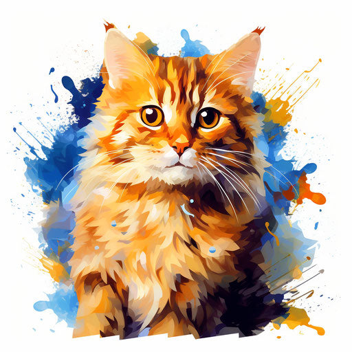 Cartoon cat in the style of Impressionistic Art, on white background