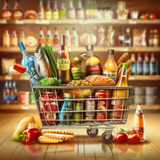 Grocery clipart in photo realistic style with flat background