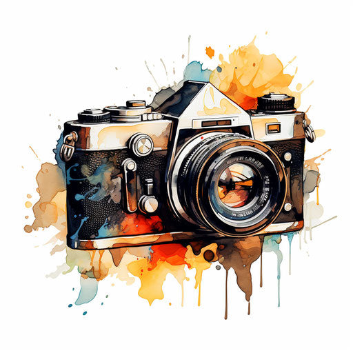Camera clipart in the style of Oil painting