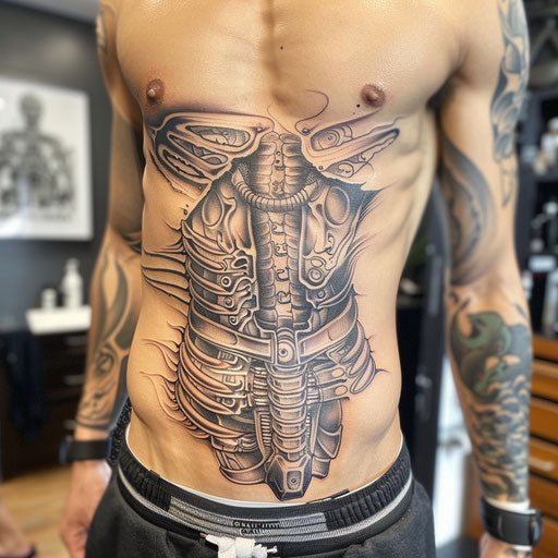 Biomechanical tattoo with bold outlines