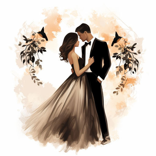 Wedding card clipart png in the style of Chiaroscuro Art, on a white background
