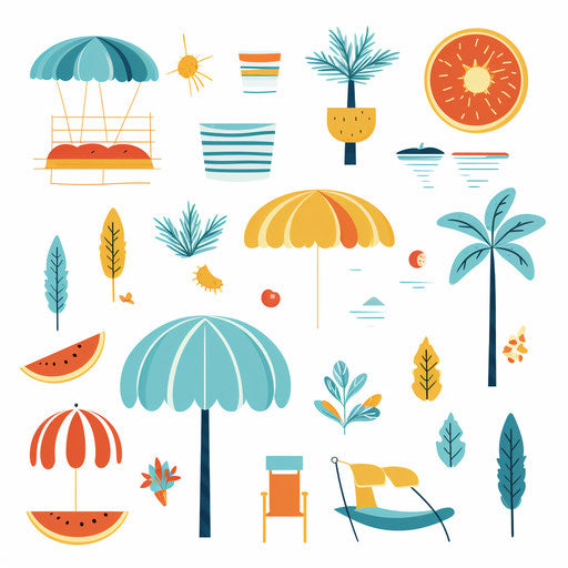 Summer clipart images in Minimalist style, on white background
