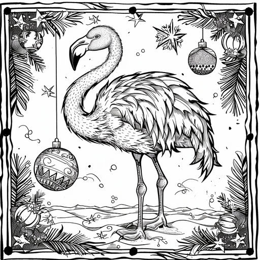 Festive flamingo with holiday decorations