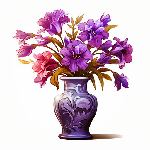 Flower vase illustration in the style of Chiaroscuro Art on white background