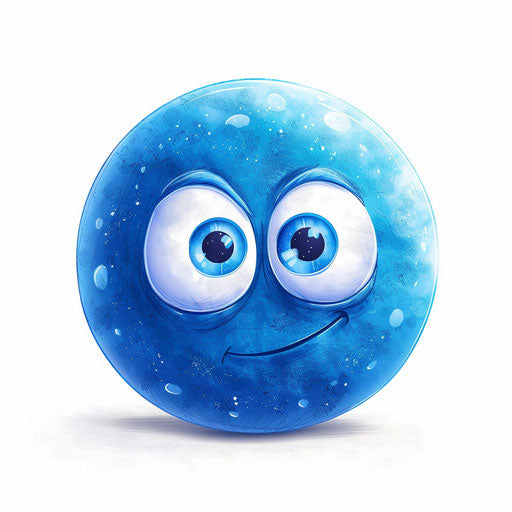 Cute cartoonish blue ball with expressive eyes