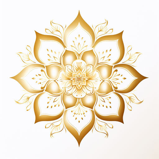 Golden lotus flower with intricate vines on white background