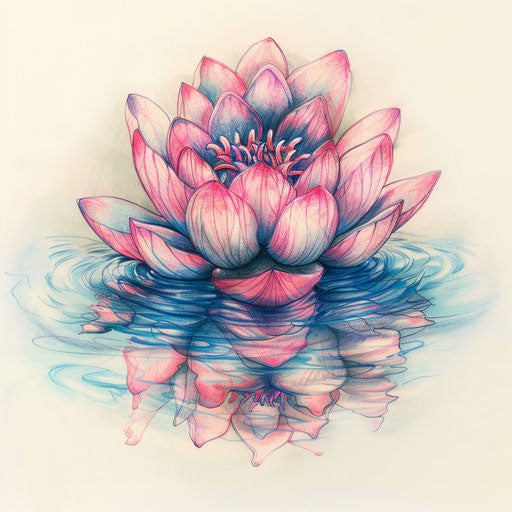 Pink lotus flower floating on calm water