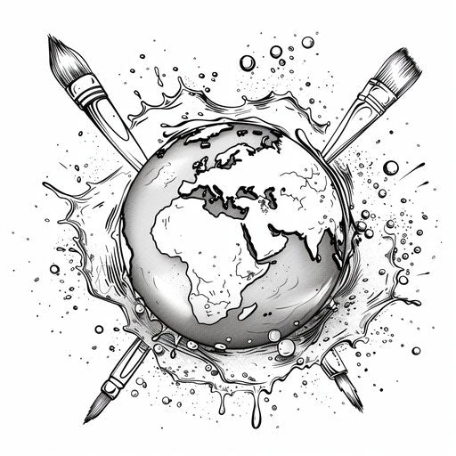 Earth outline with paint splatters