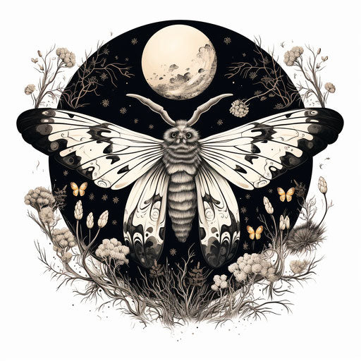 Black and white eagle moth with huge dark black wings