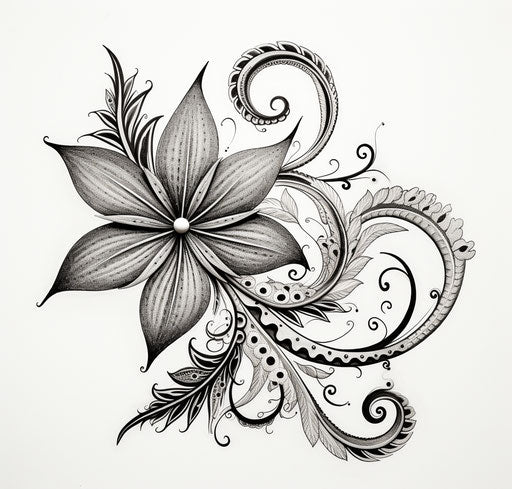 Tattoo design of flower, star, leaves, Tonga art style