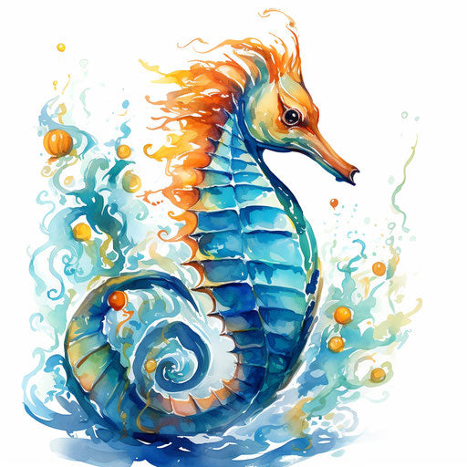 Seahorse Clipart in the Style of Impressionistic Art
