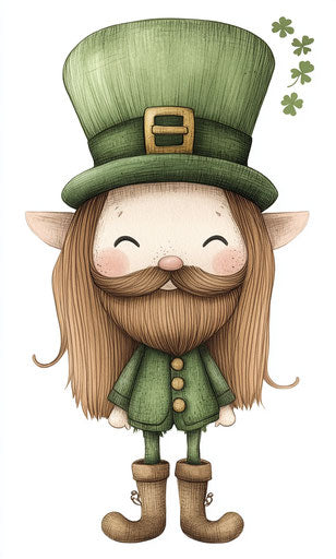 St. Patrick's Day, Leprechaun cartoon character clipart with white background, happy leprechaun wearing green and hat, smiling and standing in a pose, vector illustration style.
