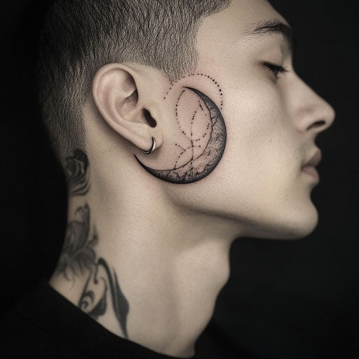Face tattoos for men with a minimalist crescent moon