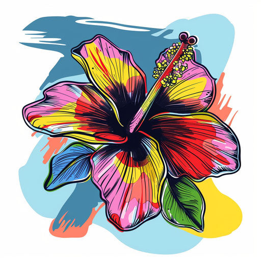 Playful Hawaiian flower with exaggerated shapes and bright colors