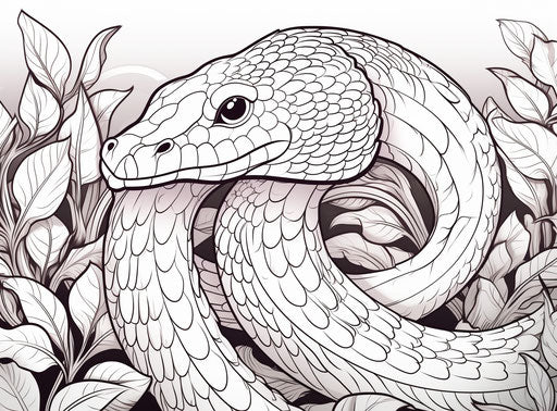 Adult coloring book with snake with drawn on pattern