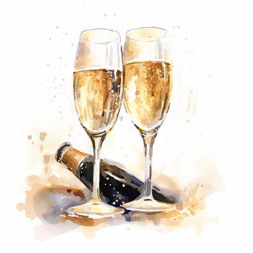 Champagne illustration in the style of Impressionistic Art, on white background