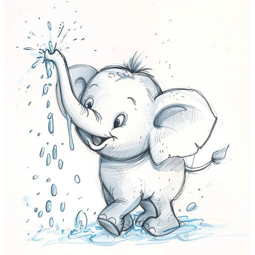 Sweet cartoon elephant spraying water