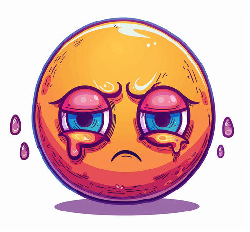 Sad emoji, tears on white background, cute cartoon style, colorful artistically. 29:27