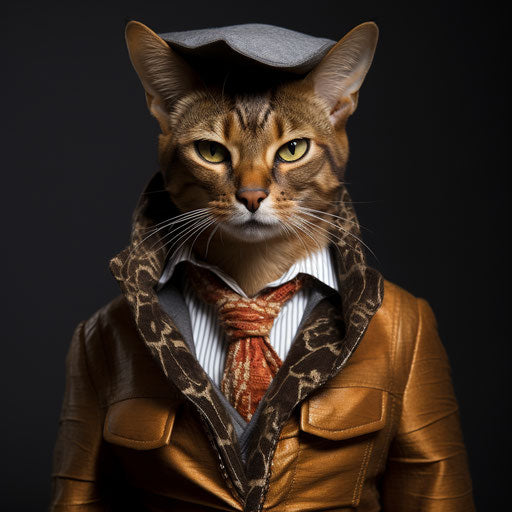 Abyssinian cat dressed as a man