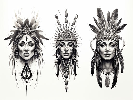 Patriotic composition with Indian feathers and symbolic props