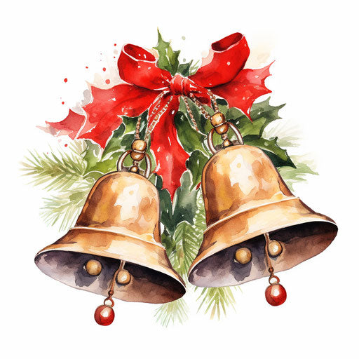 Christmas bells clipart in the style of oil painting, on a white background