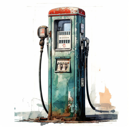 Gas pump illustration in the style of Oil painting, on a white background