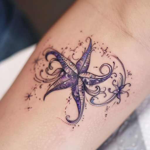 Abstract nautical star with purple and silver patterns