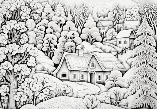Winter coloring pages for kids, antebellum gothic style