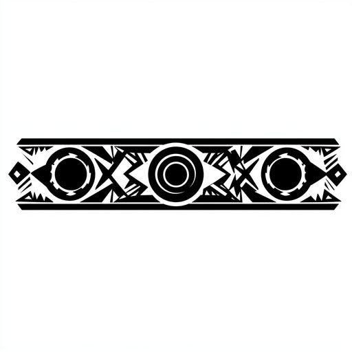 A beautiful flat clipart style tribal armband tattoo with a mix of circles and angular lines in deep black on pure white
