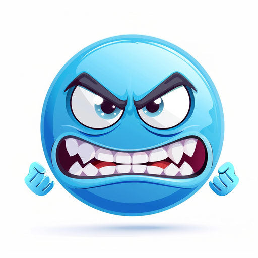 Blue emoticon expressing anger and pain