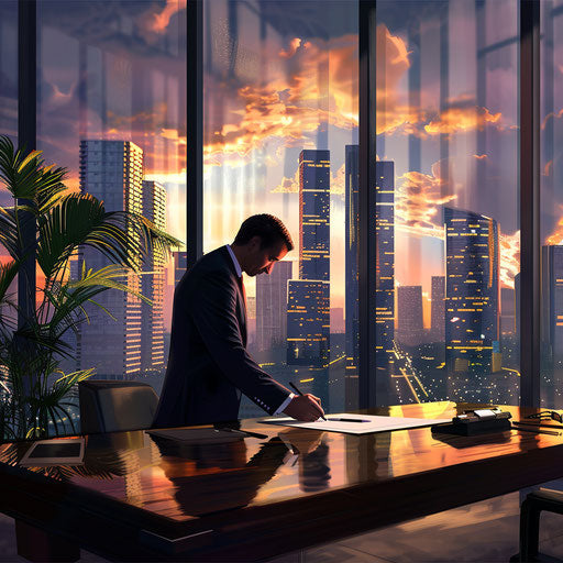 Entrepreneur signing deal in luxurious boardroom