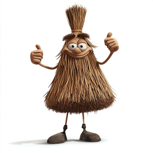 Humorous caricature of a broom with human characteristics