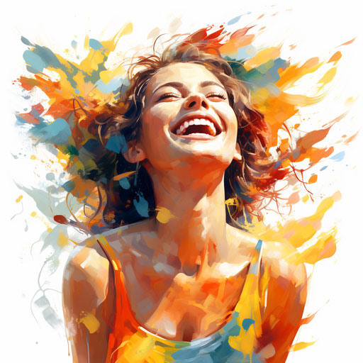 Happiness in Oil painting style, on white background