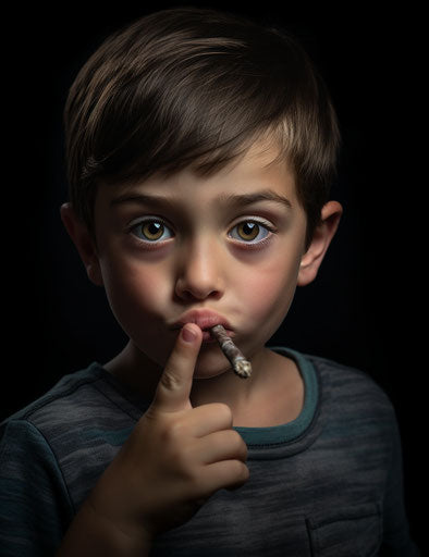 Young boy attempting to lick his finger, furaffinity style