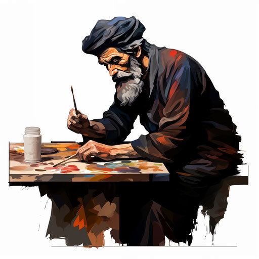 Artist in Chiaroscuro style on white