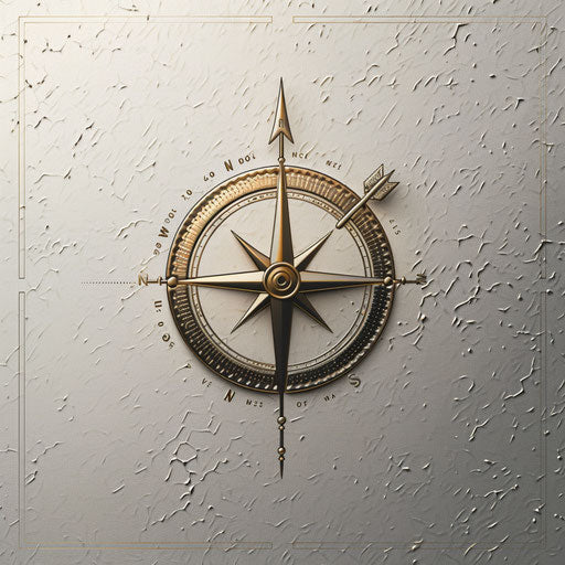 Compass needle logo symbolizing direction and exploration
